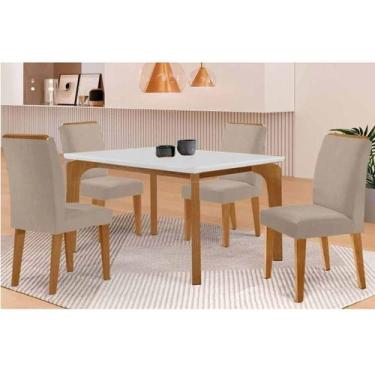 Imagem de Sala Jantar Mesa Londrina Tampo c/ Vidro Curvo 120cm 4 Cadeiras Dakota