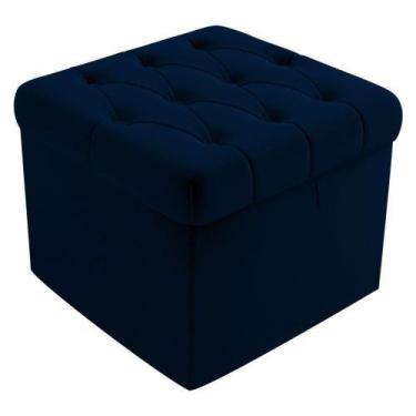 Imagem de Puff Baú Capitonê Quadrado Suede Azul Marinho - D'Rossi