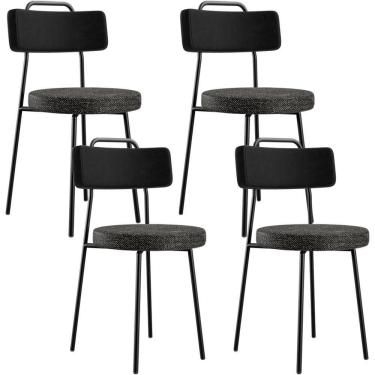 Imagem de Kit 04 Cadeiras Decorativa Estofada Sala Jantar Barcelona L02 Couríssimo Preto Linho Chumbo - Lyam