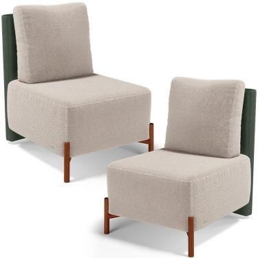 Imagem de Kit 02 Poltronas Decorativas Sala De Estar Living Hungria L02 Couríssimo Verde Bouclê Creme