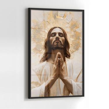 Imagem de Quadro com Moldura e Acrilico Cristal Vidro Jesus Oração para Sala, Qu