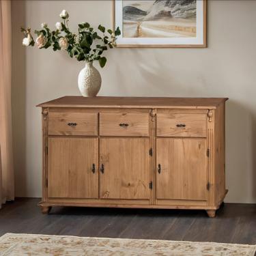 Imagem de Balcão De Cozinha 3 Portas 3 Gavetas Com Pés Torneados - Cera Madeira Bruta