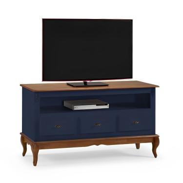 Imagem de Rack Para Sala 3 Gavetas E Nicho Pés Luis Xv - Azul Bic Com Tampo E Base Imbuia Glazer