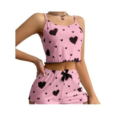 Imagem de Conjunto De Pijama Sexy Feminino Com Estampa, 2 Peças, Camisola E Shor