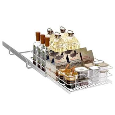 Imagem de LOVKIT Organizador de armário com 1 camada, organizador de gaveta deslizante D50 x L43 cm, prateleira de enrolar para armário de cozinha base de níquel fosco