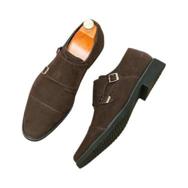 Imagem de Sapatos Monk Com Fivela Dupla Marrom, Sapatos Sociais Masculinos Preto