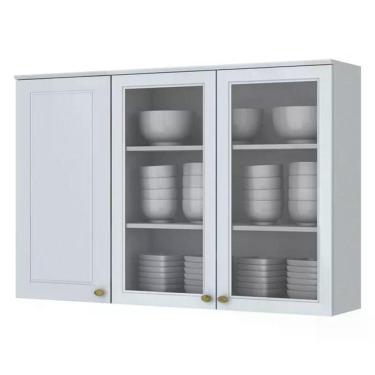 Imagem de Armário Aéreo 3 Portas De Vidro 120cm Americana Branco - Móveis Henn Branco Hp