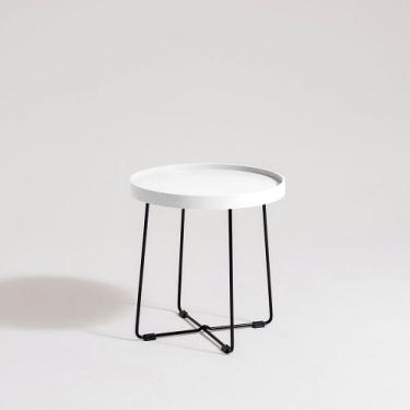 Imagem de Mesa Lateral Cordenada Baixa Redonda Bandeja Aço Carbono Lamina Madeir