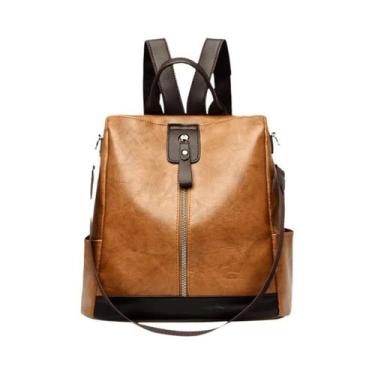 Imagem de Mochila De Viagem Feminina De Grande Capacidade Em Couro PU Antifurto,