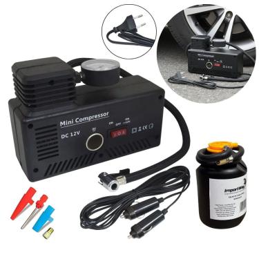 Imagem de Mini Compressor de Ar Portátil 2 em 1 Automotivo 12V Elétrico 110V/220V 300 Psi Importway Iwmca003