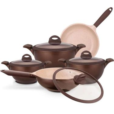 Imagem de Conjunto De Panelas Fogão Indução 5 pç Antiaderente Cerâmico Vai Forno Belga