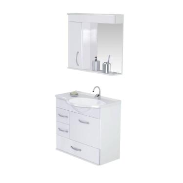 Imagem de Armário Para Banheiro Viena 5700 Suspenso 59,5cm 2 Gavetas + Gavetão Rorato - Branco