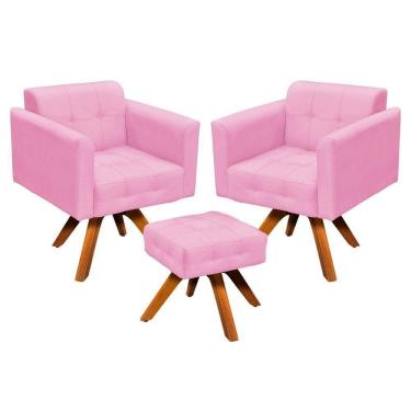 Imagem de Kit 02 Poltronas Elisa E 01 Puff Suede Rosa Bebê