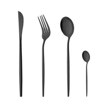 Imagem de Conjunto De Talheres De Aço Inoxidável Preto 4/6/12/16/24 Peças Conjun