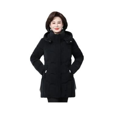 Imagem de Casaco Longo Acolchoado Feminino De Inverno Com Capuz E Bolsos Para Mu