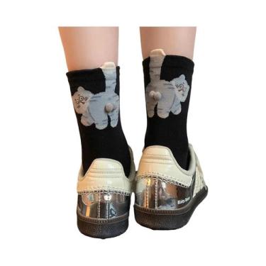 Imagem de Meias Unissex De Cano Médio Com Estampa De Gato, Macias, Respiráveis, 