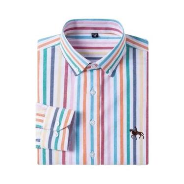 Imagem de Camisa Formal Masculina De Manga Longa Em Oxford 100% Algodão, Estampa