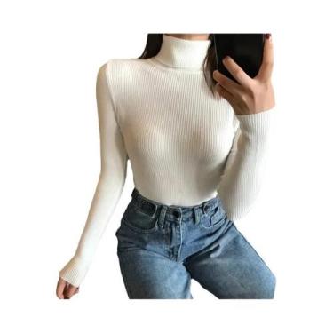 Imagem de Suéter De Gola Alta Em Cashmere Macio Para Mulheres, Tricô Básico Sóli