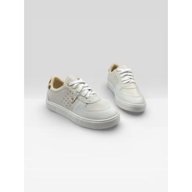 Imagem de Tênis Casual Feminino Com Detalhes Dourados Branco/Onca - CLOSET, Bran