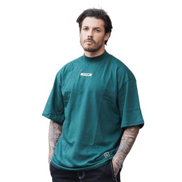 Imagem de Camiseta Oversized Gola Alta Borracha Streetwear Confortavel Masculina Verde Escuro-Masculino