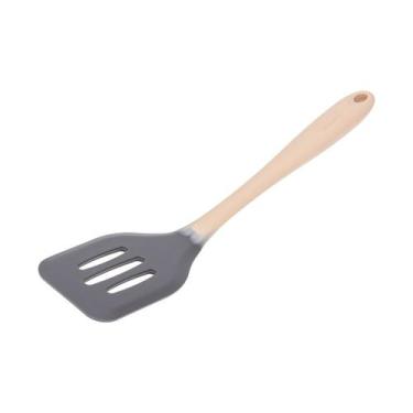 Imagem de Espátula Perfurada Silicone 29cm Bicolor Cinza e Creme Weck