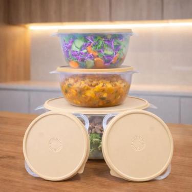 Imagem de Kit 5 Potes Plastico Redondos Bowl Livre Bpa Cor:Transp Bege - Casa Be