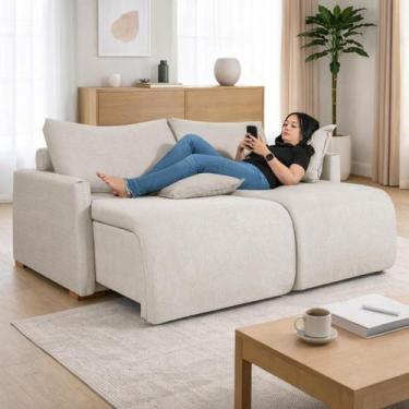Imagem de Sofá Cama Living Retrátil Milão Com Almofadas Soltas 1,80 em Linho Cor