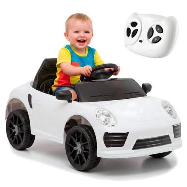 Imagem de Carrinho Branco Infantil 6v Com Controle Remoto Elétrico Músicas E Luz
