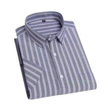 Imagem de Camisa Masculina De Verão 100% Algodão Puro Oxford Manga Curta Casual 