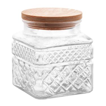 Imagem de Pote Hermético de Vidro com Tampa em Madeira 600ml - Wolff