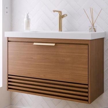 Imagem de Gabinete para Banheiro 80cm com 1 Porta 1 Gaveta e Cuba de Embutir Par