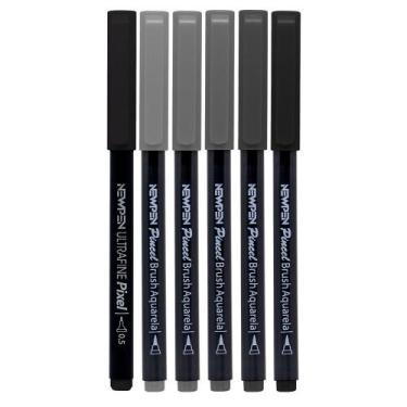 Imagem de Caneta Brush Newpen Tons de Cinza 6 Cores