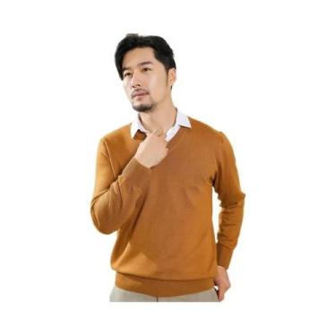 Imagem de Suéter Masculino De Tricô Em Mistura De Cashmere E Algodão Com Decote 