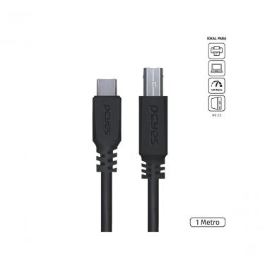 Imagem de Cabo para Impressora PUCBP-1 USB-C para USB B 2.0 1 Metro 480 Mbps 5V 2.5A Preto Pcyes