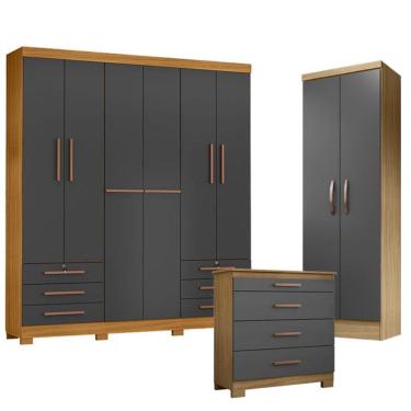 Imagem de Guarda Roupa Casal Londres Com Cômoda 4 Gavetas New E Multiuso New Egito Carvalho Americano Grafite - Incorplac