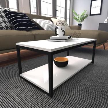 Imagem de Mesa De Centro Sala Industrial Branca Quadrada Retangular Mesinha De C