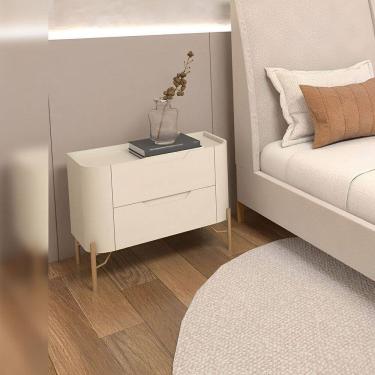 Imagem de Mesa de Cabeceira 67cm com 2 Gavetas e Pés em Metal 100% Mdf Luna/Bronze