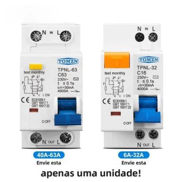 Imagem de Disjuntor Diferencial Residual (DR) 230V 1P+N RCBO TOMZN TPNL DPNL Com