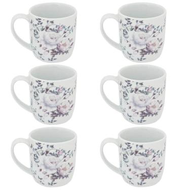 Imagem de Conjunto 6 Xícaras Grande Porcelana de Chá Café Florida 360ml Branca Germer Garden Urban