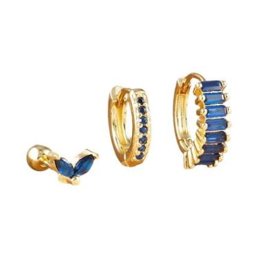 Imagem de Brincos De Argola Femininos Em Aço Inoxidável Com Zircônia, Kit 3 Peça
