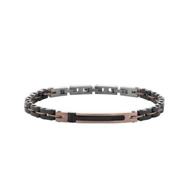 Imagem de Bracelete Em Aço Placa Rose/black Com Zircônia Negra - Rosso Design