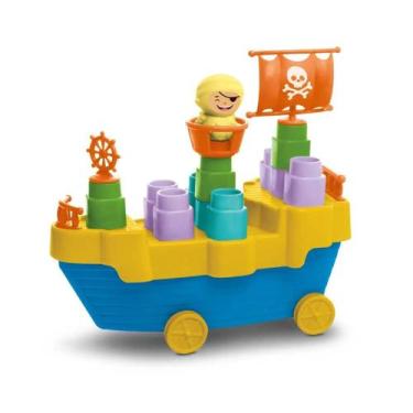 Imagem de Brinquedo Didatico Fofo Blocos Navio Pirata 12 peças Elka