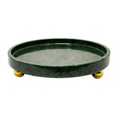 Imagem de Bandeja Decorativa Redonda em Marmore Verde Com Pés Esfera Dourada - L