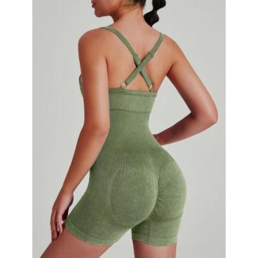 Imagem de Macacão De Yoga Feminino De Cintura Alta, Lavado, Sem Costura, Com Ela