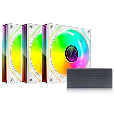 Imagem de Kit Cooler Fan para Gabinete F9-L660WH Argb 120mm 1200 RPM com Controladora e Controle Silencioso Branco C3tech