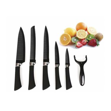 Imagem de Kit Facas para Churrasco 6 Peças com Descascador em Pp Tpr Abs e Aço Inoxidável Preto Draik