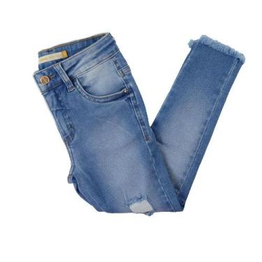 Imagem de Calça Jeans Infantil Feminina Carinhoso Skinny Desfiada Azul, 04