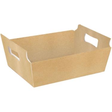 Imagem de Cesta de Papel Caixote Kraft Tamanho g 32x24x11cm Cartão Microondulado para Presentes Marrom Cromus