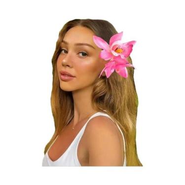 Imagem de Presilha De Cabelo Orquídea Artificial Havaiana, Acessório Floral Boêm