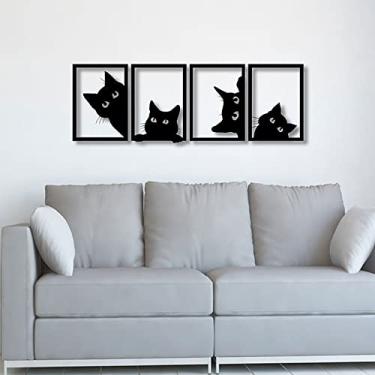 Imagem de Quadro Decorativo Gatos Curiosos Minimalista para Sala Quarto Escritório